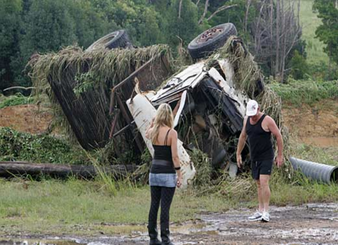 The 2009 flood hit Kin Kin with enough force to roll a log truck. Photo-Jason Dougherty
